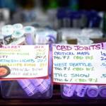 Pre-rolled joints sit on a shelf at Sea Change Cannabis in Discovery Bay on Thursday. (Jesse Major/Peninsula Daily News)