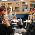 Sequim High School human body systems students Maggie Van Dyken, Emily Bundy, Liam Payne, Thomas Hughes and Abby Norman mold and place body parts on a mannequin as part of their learning course. Submitted photo