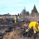 About 86 percent of last years emergency calls to Clallam County Fire District 3 were medical related while the rest were for vehicle wrecks, hazardous spills, technical rescues and fire suppression like this brush fire last February in Carlsborg. Sequim Gazette file photo by Matthew Nash
