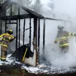 Officials with Clallam County Fire District 3 are considering a general levy lid lift for voters to consider this year to prevent deficit spending in 2019. Emergency calls to fires like this shed fire last March near Taylor Cutoff Road make up about 14 percent of calls for the fire district along with vehicle wrecks, hazardous spills, and technical rescues. Sequim Gazette file photo by Matthew Nash