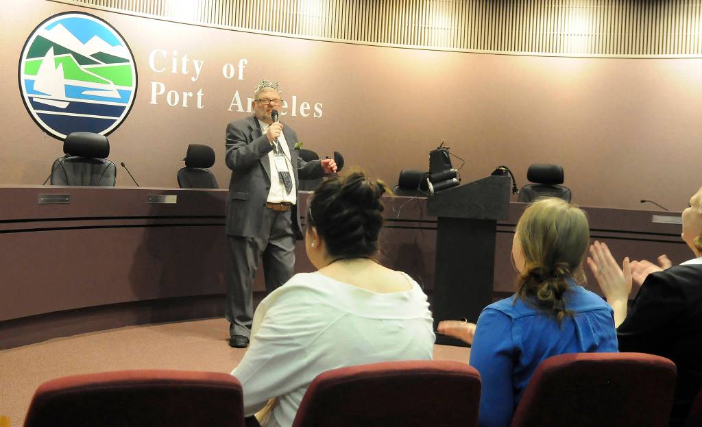 Patrick McFarland entertains the karaoke crowd inside the Port Angeles City Council chambers with his best Tom Petty impression. See more photos at cmg-northwest2.go-vip.net/sequimgazette.