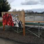 City of Sequim staff say a graffiti board at the Sequim Skate Park has mostly deterred graffiti in the park since late 2012. However a recent image depicting a gun has angered locals leading city staff to enact a policy to paint over the board every two weeks. Sequim Gazette photo by Matthew Nash
