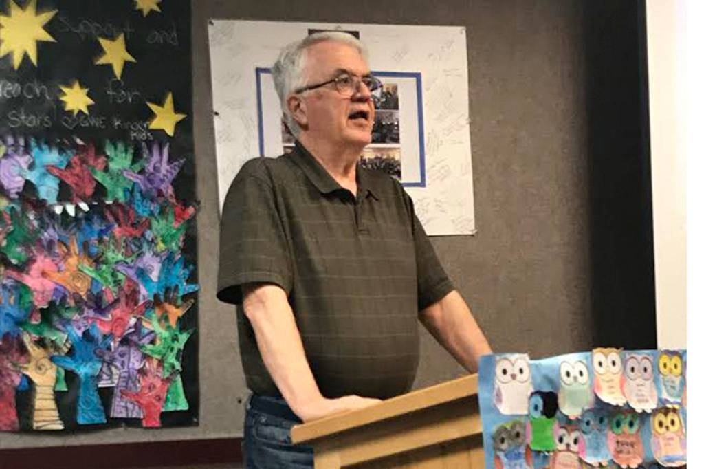 Larry Jeffryes, a Sequim resident and retired teacher suggested to Board directors that the district look at its existing safety policies and procedures and make sure they are being enforced in the district. Sequim Gazette photo by Erin Hawkins