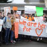 About 100 Sequim High School students take break from classes to express their views about gun control laws during the National School Walkout on Wednesday, March 14. Along with students across the country, SHS students offered up a variety of views on the school campus at 10 a.m. for a 17-minute demonstration  one minute for each of the 17 people killed at Floridas Marjory Stoneman Douglas High School one month ago. Sequim Gazette photo by Michael Dashiell                                About 100 Sequim High School students take break from classes to express their views about gun control laws during the National School Walkout on Wednesday, March 14. Sequim Gazette photo by Michael Dashiell