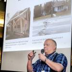 Earthquake-preparedness advocate and former state legislator Jim Buck of Joyce gives a presentation at the Port Angeles Public Library in January on how to prepare for a large Cascadia quake. Photo by Keith Thorpe/Peninsula Daily News