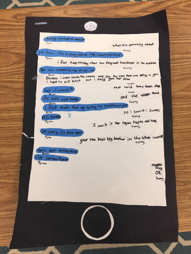 Student Olivia Collins created this representation of a text conversation during Black History Month studies in her fifth-grade class at Helen Haller Elementary. Submitted photo