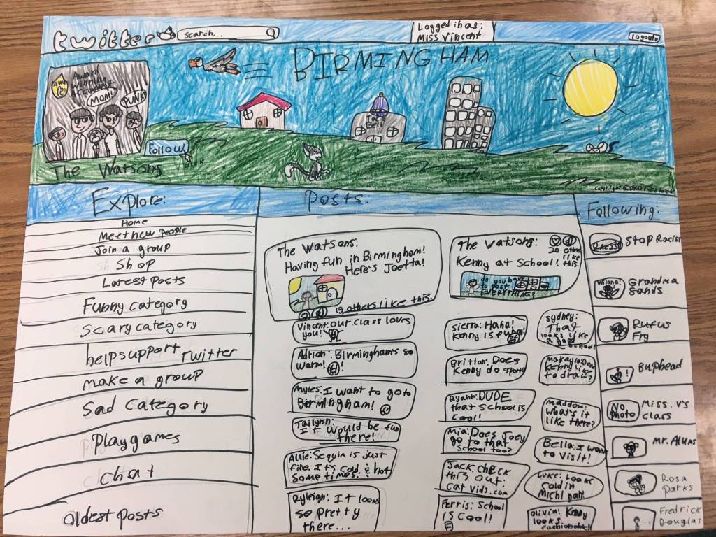 Fifth-grader Johanna Beckerley created a Twitter page for The Watsons Go to Birmingham – 1963. Submitted photo