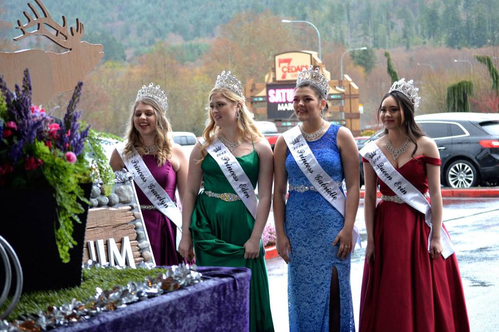 Sequim Irrigation Festival royalty include, from left, Princess Gracelyn Hurdlow, Princess Eden Batson, Princess Gabi Simonson, and Queen Erin Gordon. Sequim Gazette photo by Matthew Nash