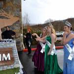 Sequim Princesses Gracelyn Hurdlow, Eden Batson and Gabi Simonson look for their spots on the Sequim Irrigation Festivals royalty float. Sequim Gazette photo by Matthew Nash