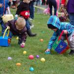 Alex Fazio, left, and Tucker Stephens, both 2, dive for Easter eggs at the Elks Lodge on March 31 at the annual Easter egg hunt. Sequim Gazette photo by Erin Hawkins