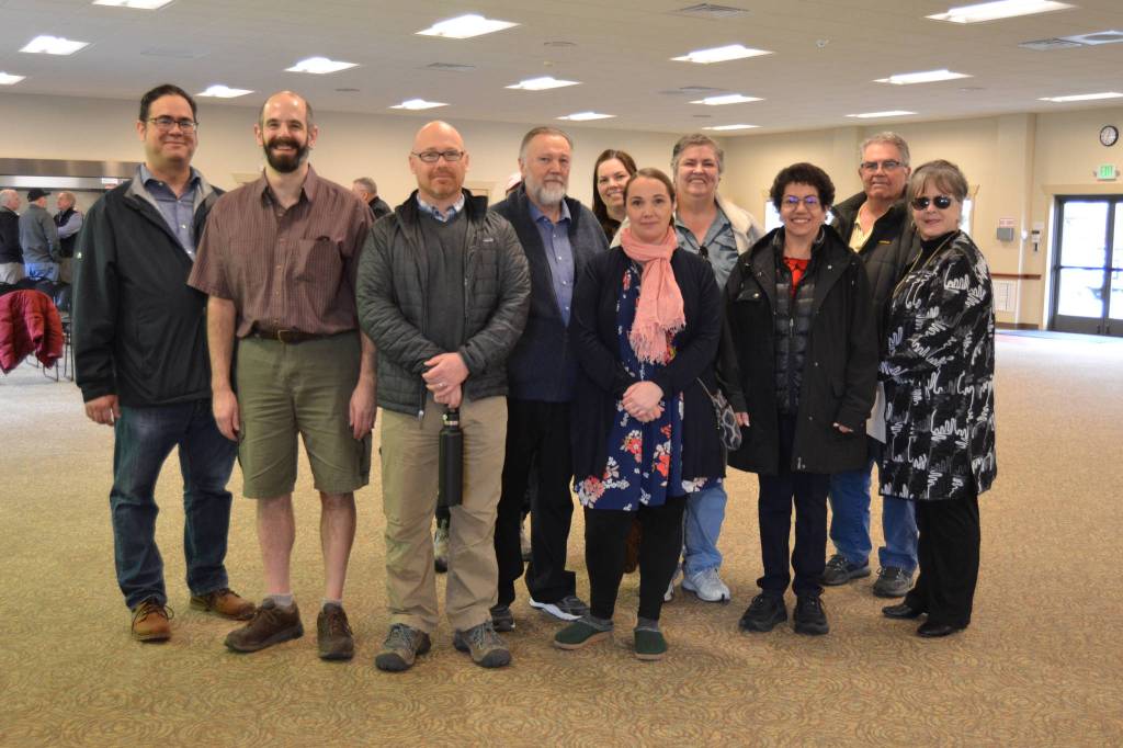 Members of Guy Coles family attended the ribbon cutting on March 28, which commemorated Coles work as a community advocate along with Judy Reandeau Stipe, executive director of the Sequim Museum and Arts, on right. Sequim Gazette photo by Matthew Nash