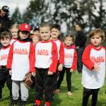 T-ball players with Blake Tile & Stone get ready for opening day of Sequim Little Leagues season in 2017.
