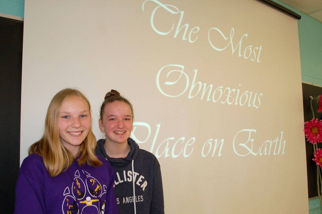 Filmmakers and friends Amanda Weller, Melissa Porter and Maddy Dietzman (not pictured) are submitting their film The Most Obnoxious Place on Earth a spoof on Disney princesses to the 13th annual Sequim Education Foundation Student Film Festival set for April 20. Sequim Gazette photo by Erin Hawkins