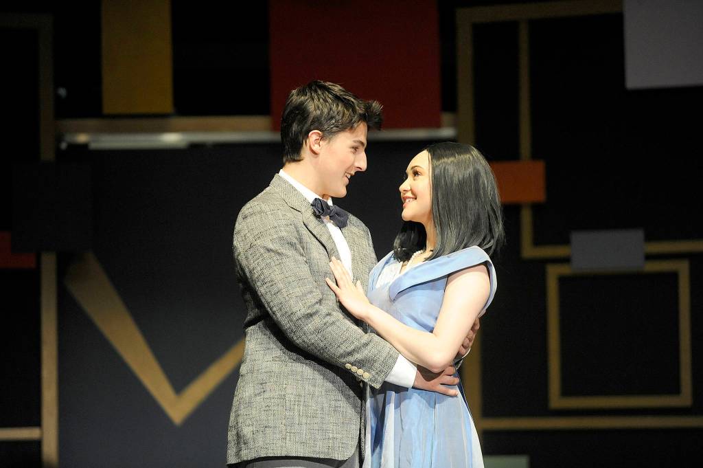 Lead actors Thomas Hughes, cast as J. Pierrpont Finch, and Erin Gordon, cast as Rosemary, said they have known each other since kindergarten and this is the third time the actors have been matched as a couple in a production. Sequim Gazette photo by Erin Hawkins