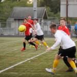 Sequim forward Adrian Funston, foreground, looks for teammate Hayuk Minano (7) in the first half of Sequims 6-0 rout of Orting on May 5. Sequim Gazette photo by Michael Dashiell