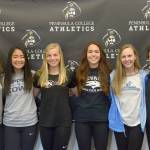 Peninsula College Pirates moving on to play collegiate ball at four-year schools include, from left, Malia Brudvik, Jayna Morikowa, Maddy Parton, Emelie Small, Kelly Kevershan and Sarah Reiber. Submitted photo