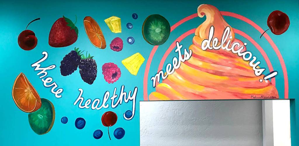 Freelance artist Melissa Klein has produced artwork for a variety of small, local businesses in Sequim, including a mural for the Riggs family-owned frozen yogurt shop Sweet Spot Sequim, Inc. Submitted photo
