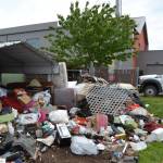 Along with a demolished home at 169 W. Spruce St., volunteers with Habitat for Humanity removed trash from 153 and 161 W. Spruce St., which have been targeted by the City of Sequim for cleanup behind the Sequim Civic Center. Sequim Gazette photo by Matthew Nash