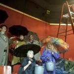 Members of the Port Angeles Community Players, from back left, Richard Stephens, Barbara Frederick, Jahanna Stewart, Janet Lucas and Kathy Balducci, discovered multiple leaks coming from the roof of the Port Angeles Community Playhouse theater earlier this month. They anticipate the cost for repairs to come in at about $21,000. Sumbitted photo