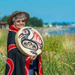 The First Peoples Fund recognized Elaine Grinnell, a prominent Jamestown SKlallam storyteller, basketmaker and drum maker, with its 2018 Community Spirit Award. (Jesse Major/Peninsula Daily News)