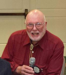 Cy Frick gives a history of the Sequim Salomn Bake on Aug. 6 on KSQM FM 91.5. Submitted photo