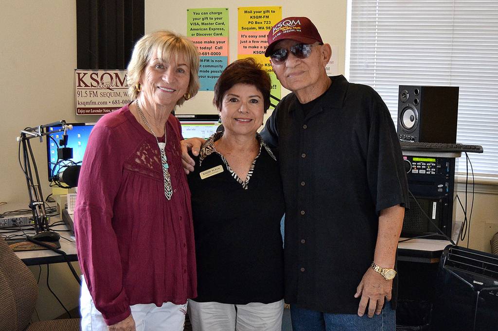 Siblings Gloria, left, and Bobby Rose, right, stand with KSQM announcer Linda Hindes prior to an interview on the 91.5 FM station on Aug. 14. The brother and sister were promoting their reunion to sing Bobbys 1960 hit song Dont tell a Lie at Sequim Prairie Nighs at 1 p.m. Saturday, Aug. 18, in downtown Sequim. Sequim Gazette photo by Matthew Nash