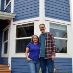 The Eekhoffs, Cheryl and Jon, stand near where he fell from a ladder on St. Patricks Day leading to a long recovery in Seattle. With support from coworkers at Sequim High School, the couple was able to take the remainder of last school year off for Jon to recover and Cheryl to support him. Sequim Gazette photo by Matthew Nash