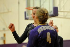 Sequims Tayler Breckenridge, background, was an all-Olympic League First Team player in 2017. Sequim Gazette file photo by Michael Dashiell