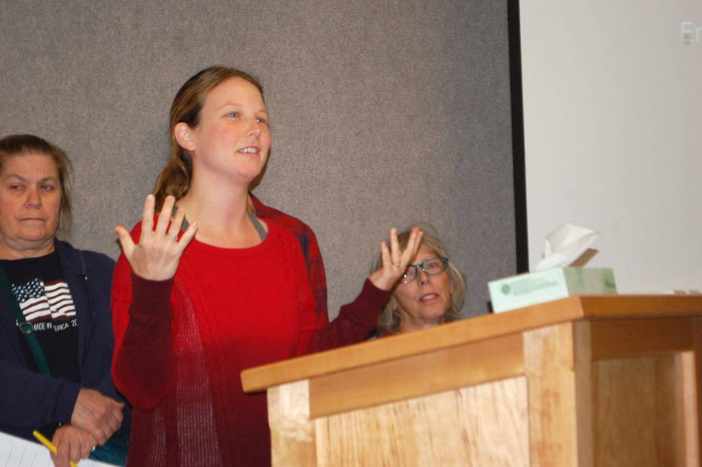 Tiffany Malean, a teacher at Helen Haller Elementary School, spoke on behalf of paraeducators in the district at the Sept. 10 board meeting, acknowledging the five paras she works with at her school on a daily basis. She advocates for fair wages for classified staff, such as paraeducators. Sequim Gazette photo by Erin Hawkins