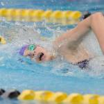 Sequim freshman Mia Coffman posts a district meet-qualifying time in the 200-meter freestyle of 2 minutes, 15.6 seconds in a Sept. 11 meet against Olympic. Sequim Gazette photo by Michael Dashiell