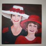 Sequims Nancy Hofmann painted a picture of her and her sister based on a photo of them wearing hats together at a Mad Hatters Tea Party. Both sisters are breast cancer survivors. Sequim Gazette photo by Erin Hawkins