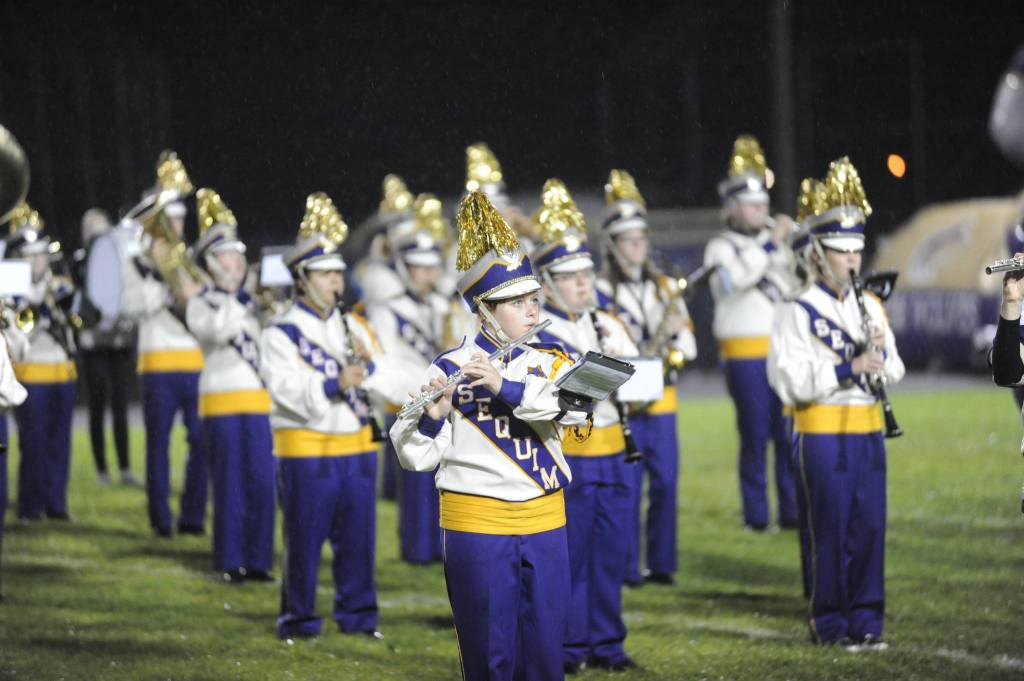 The SHS band entertains the crowd at the 2018 Homecoming football game on Sept. 21. Sequim Gazette photo by Michael Dashiell