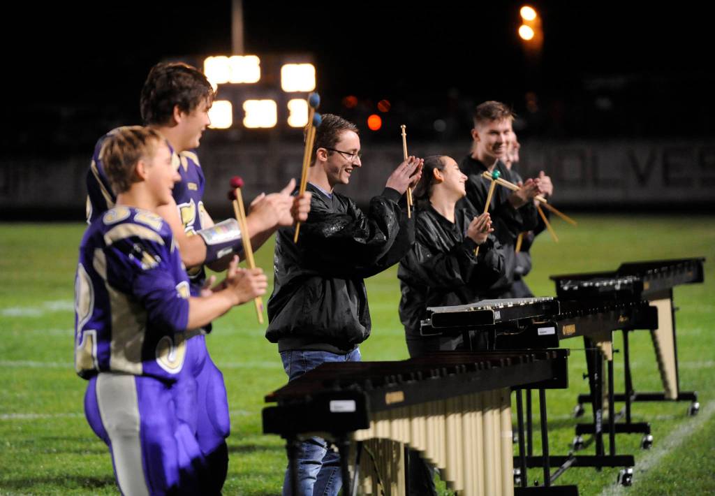 The SHS band entertains the crowd at the 2018 Homecoming football game on Sept. 21. Sequim Gazette photo by Michael Dashiell