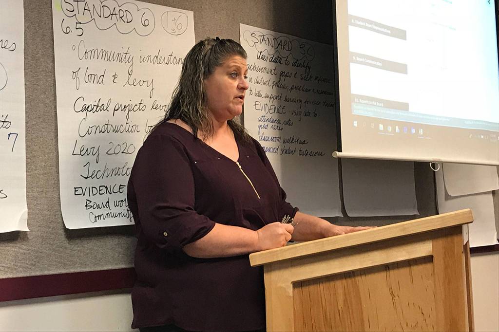 Melissa Carmichael, a parent of a student at Sequim Schools, stressed the importance of paraeducators at the school board meeting on Oct. 1. Sequim Gazette photo by Erin Hawkins