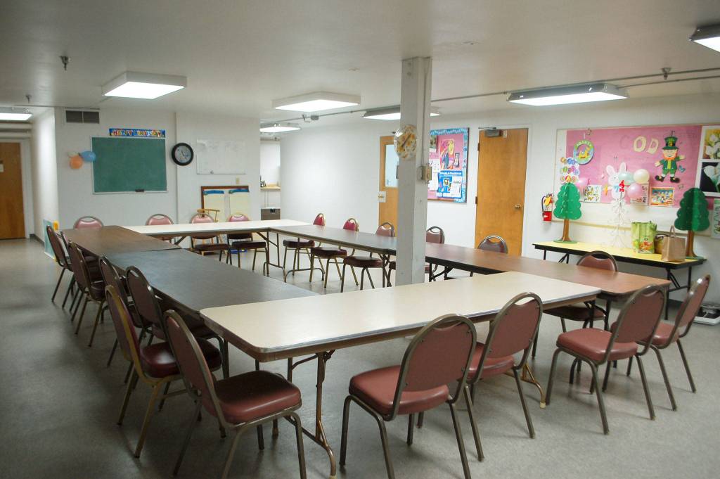 The Sequim Community Warming Center is housed in the lower level of St. Lukes Episcopal Church in Sequim this season that includes a large seating area, a kitchen, a bathroom, and some storage space for warm clothing and winter necessities that is donated to individuals in need. Sequim Gazette photo by Erin Hawkins