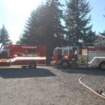 Officials from Clallam County Fire District 3 responded to a propane explosion that ignited and engulfed an 18-foot travel trailer on Oct. 16 at the 800 block of West Hendrickson Road. Clallam County Sheriff, Olympic Ambulance and the Public Utility District also were on scene to assist. Sequim Gazette photo by Erin Hawkins