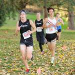 Sequim Highs Fischer Jensen, left, and Jakob Pyeatt (background) compete at the Oct. 18 Olympic League meet in Port Townsend. The Wolves placed sixth, fourth among 2A schools, and will look for a team berth to state at districts on Oct. 27. Sequim Gazette photo by Michael Dashiell