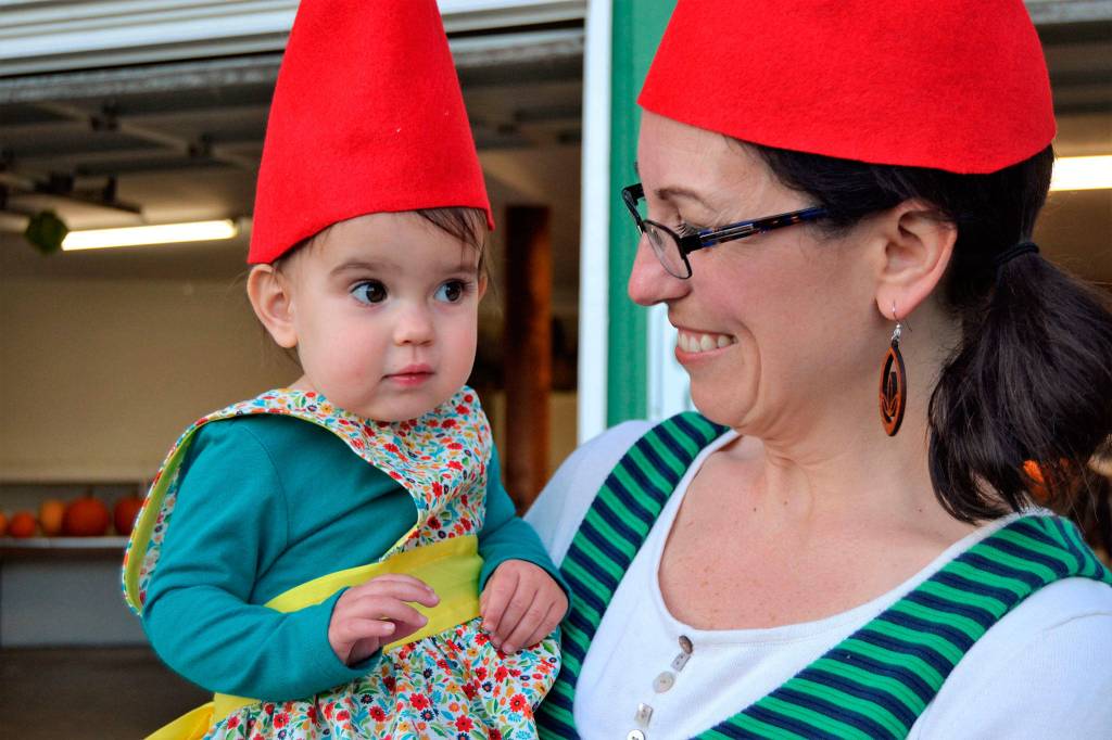 Left, Garden gnomes Nikki Sather and her daughter Stella Good of Sequim visit the Sequim Prairie Granges Pumpkin Party last year. The grange hosts its party and country fair 4-7 p.m. Saturday, Oct. 27. Sequim Gazette file photos by Matthew Nash
