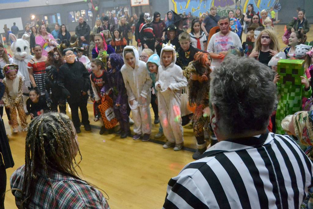 Children gather for the costume contest at the Boys & Girls Clubs Oct. 27 Halloween event. Sequim Gazette photo by Matthew Nash