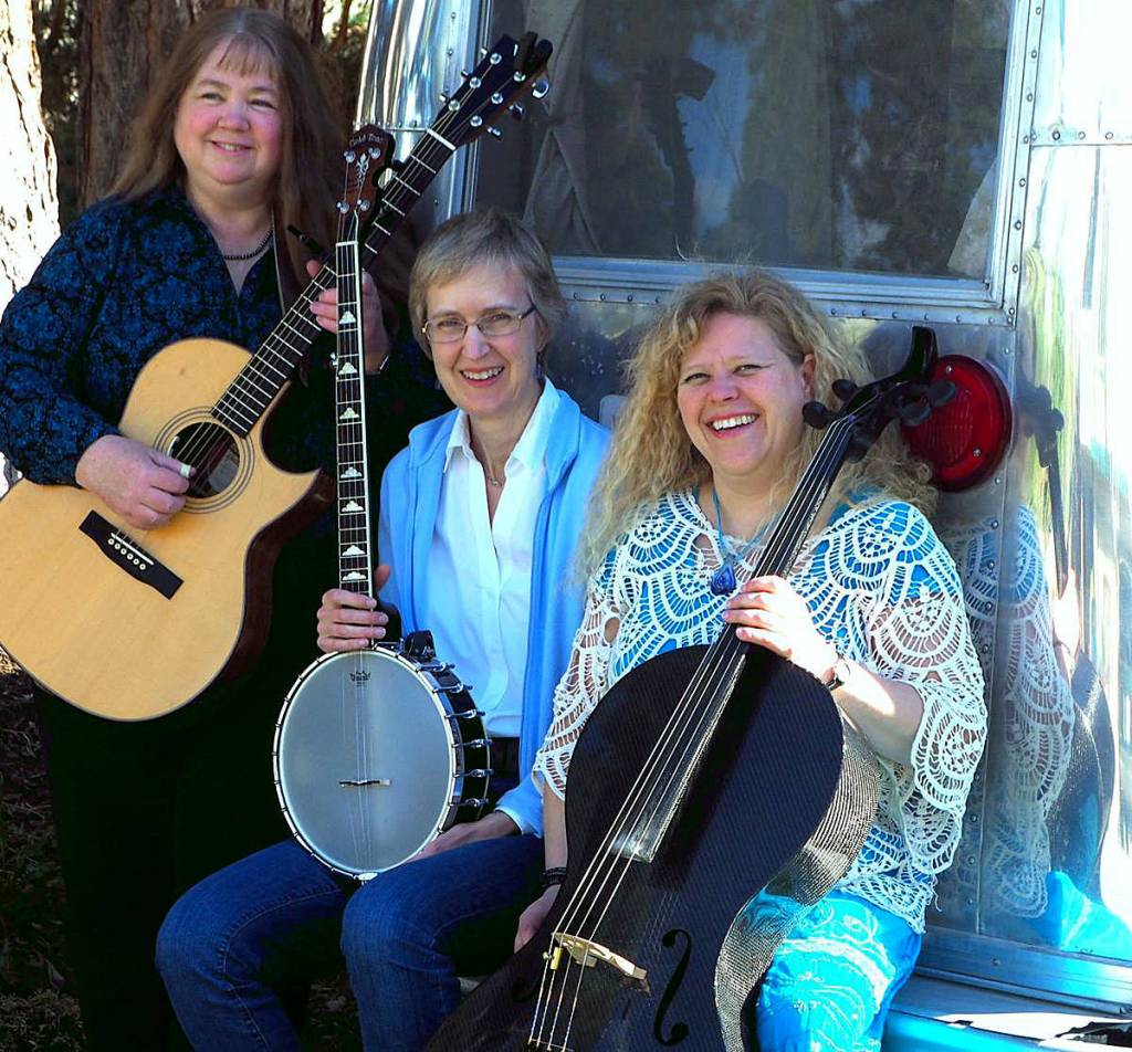 Band members from Trillium-239 (from left, Sequims own Janet Humphrey, with Mary Hartman and Michelle Cameron of the Tri-Cities) play various venues  libraries, museums, college campuses, etc.  on the Humanities Washington Speakers Bureau statewide series. Submitted photo