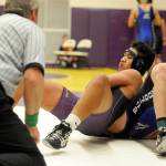 Sequims Amaran Sauiluma works for a pin late against North Masons Josh Raymond in the 185-pound weight division at the All-Comers prep wrestling tournament in Sequim during the 2017-2018 season. Sauiluma is one of just five returning boys wrestlers for the Wolves. Sequim Gazette file photo by Michael Dashiell
