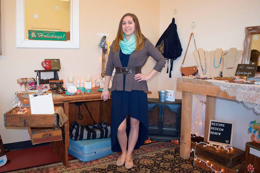 Erika Lausch joins other advocates of the Dressember Foundation, an organization that raises funds and awareness to help victims involved in human and sex trafficking, by wearing a dress every day for the 31 days of December. She hopes to raise $2,000 by the end of December to donate to the Dressember Foundation. Sequim Gazette photo by Erin Hawkins