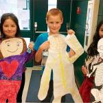 Third-graders at Helen Haller Elementary Schoo learn about the human body and the different body systems. They include: top photo, from left, Angie Torres, Arvids Prorok and Emrivilet Samudio; bottom left, Luca Bellacicco; bottom center, Madison Edwards and Alayna Marazon, and, at bottom right, Russell Thomas. Submitted photo