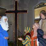 Members of the Sequim Valley Nazarene Church, from left, Melanie Byrne as Mary, with Marcus Byrne, Malachi Byrne, and Gabriel Robbins as shephards, and David Stoeckl, as Isaiah, rehearse for the Churchs living nativity with the first set of tours set for Saturday, Dec. 8 and continues on Saturday, Dec. 15. Sequim Gazette photo by Erin Hawkins