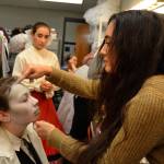 Corrine Klinger, makeup chair, readies Maggie van Dykens makeup for her role as Jacob Marley as Kariya Johnson watches. Students say theyre excited to reveal the looks for the all of the ghosts in A Christmas Carol. Sequim Gazette photo by Matthew Nash
