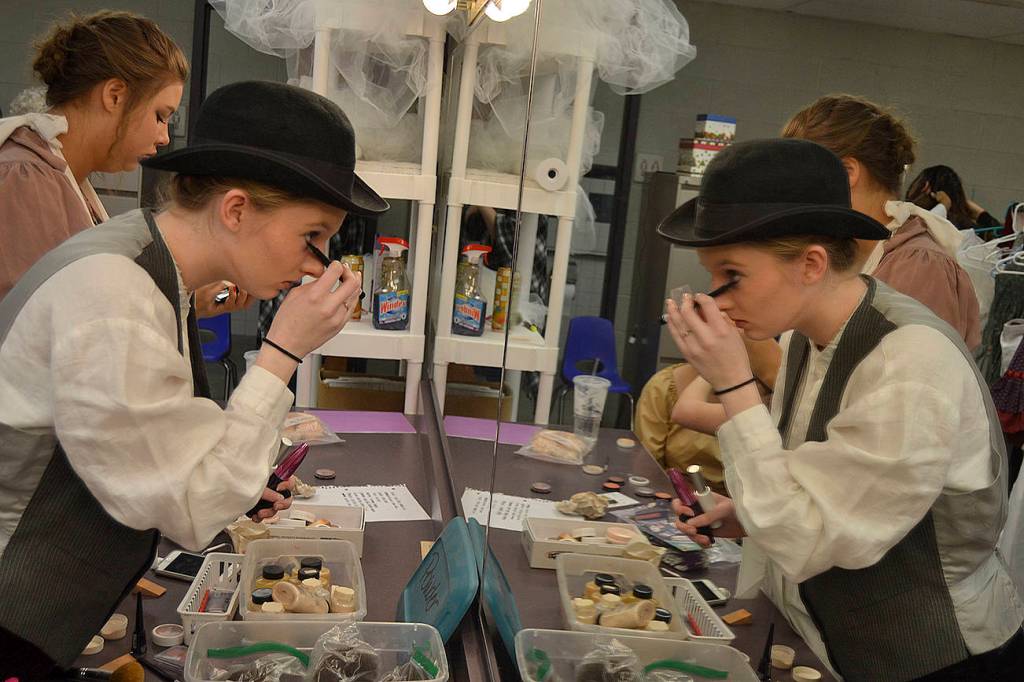 Coral Disinski prepares her makeup for a rehearsal of Sequim Highs A Christmas Carol. Sequim Gazette photo by Matthew Nash