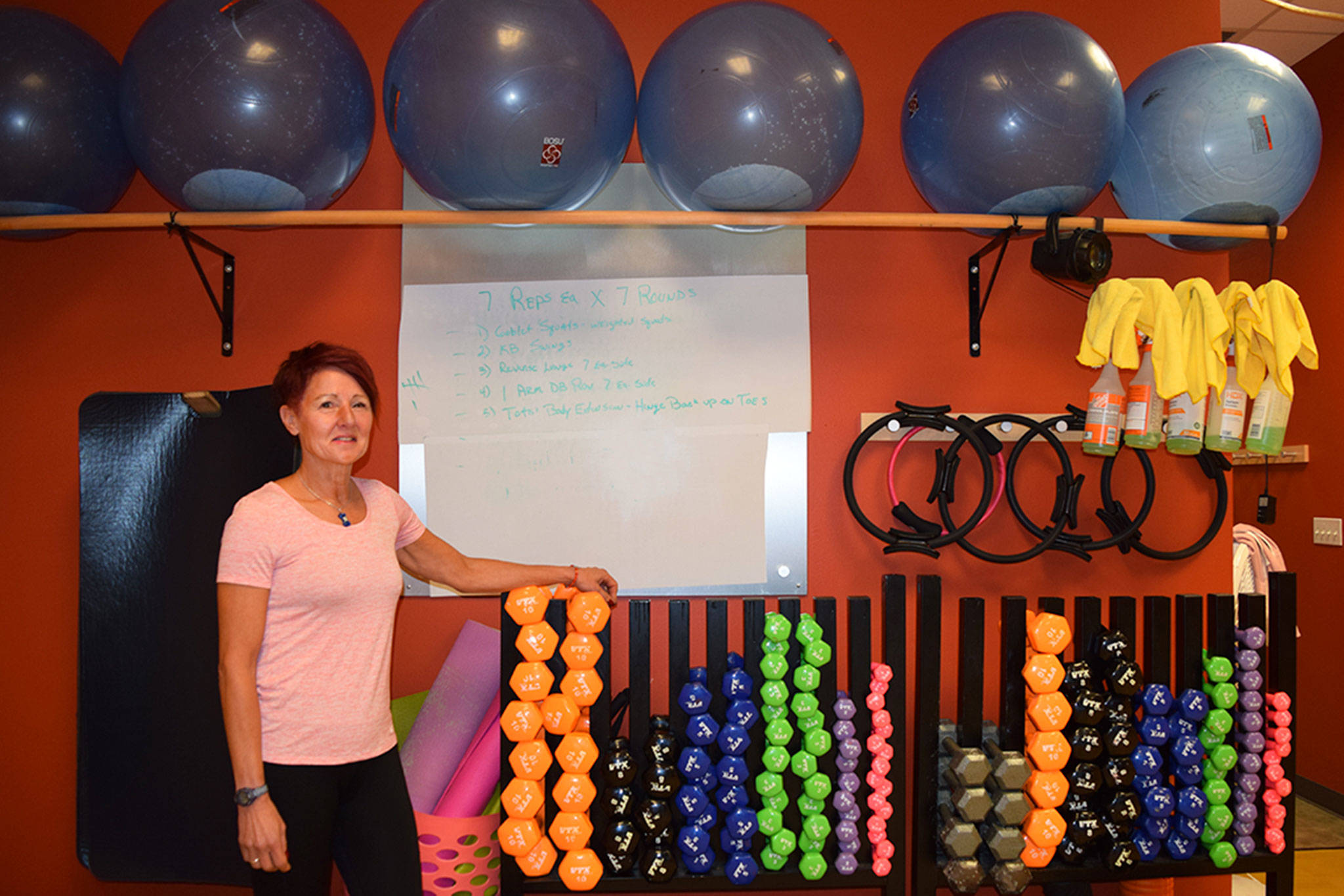 Pauline Geraci, owner and instructor at Fit4Life, gears up to move her boutique fitness studio from 1245 West Washington Street to a new space at 990 E. Washington St. set to be open by Jan. 2. Sequim Gazette photo by Erin Hawkins