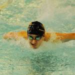 Sequims Zen Graham posts a strong butterfly leg of the 200 medley relay to help Sequim take second in a meet at Port Angeles on Dec. 13. Sequim Gazette photo by Michael Dashiell