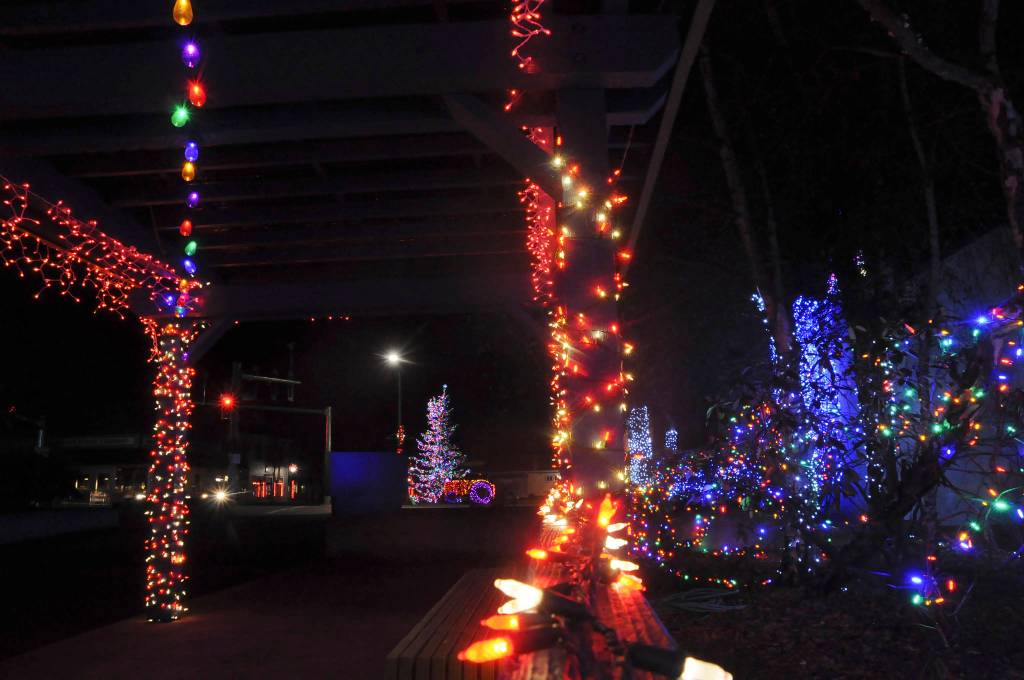 Enjoy festive light displays at the downtown park near 1st Security Bank. Sequim Gazette photo by Michael Dashiell