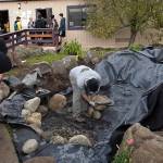 Brian Burke of Full Spectrum Landscaping Co. helps refine some aspects of a student-constructed pond on the Sequim High campus. Photo courtesy of Bill McFarlen